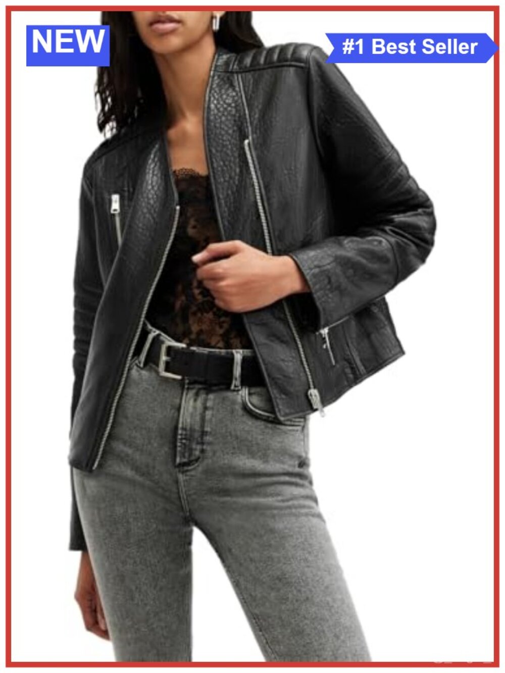 Leather Biker Jacket Cropped Asymmetric Zip Moto Style